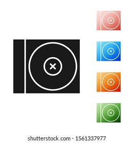 Black CD or DVD disk icon isolated on white background. Compact disc sign. Set icons colorful. Vector Illustration