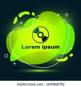 Black CD or DVD disk icon isolated on black background. Compact disc sign. Abstract banner with liquid shapes. Vector Illustration