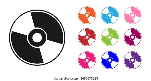 Schwarzes CD- oder DVD-Symbol einzeln auf weißem Hintergrund. Kompaktes Festplattenzeichen. Symbole bunt festlegen. Vektorillustration-Illustration