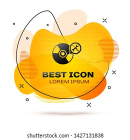 Black CD or DVD disk with screwdriver and wrench icon isolated on white background. Adjusting, service, setting, maintenance, repair, fixing. Fluid color banner. Vector Illustration