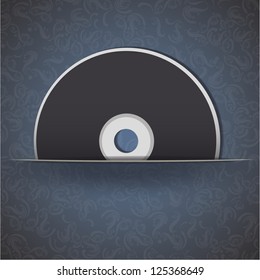 Black cd on vintage fabric background. Vector design.