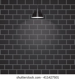 Black ceiling lamp on brick wall