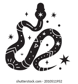 Black celestial silhouette snake. Isolated symbol. Vector illustration