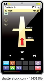 Black cell phone with large touch screen and GPS Navigation