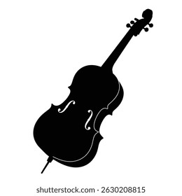 Black cello silhouette isolated on white background showing elegant musical instrument design