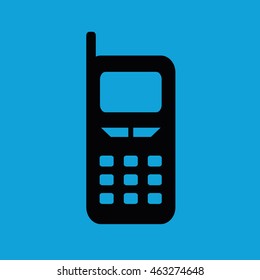 Black cellphone vector illustration. Blue background