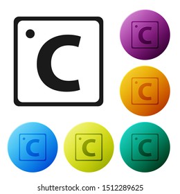 Black Celsius icon isolated on white background. Set icons colorful circle buttons. Vector Illustration