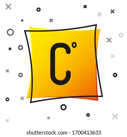 Black Celsius icon isolated on white background. Yellow square button. Vector Illustration