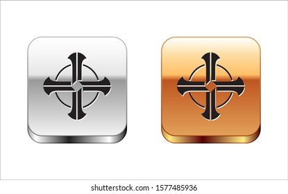 Black Celtic cross icon isolated on white background. Happy Saint Patricks day. Silver-gold square button. Vector Illustration
