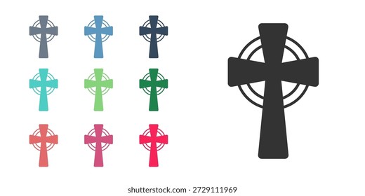 Schwarzes keltisches Kreuz einzeln auf weißem Hintergrund. Alles Gute zum St. Patricks Tag. Nationalfeiertag in Irland. Setzen Sie die Symbole bunt. Vektorgrafik