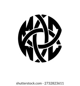 Logotipo preto do monograma do nó celta, círculos entrelaçados e letras, design geométrico vintage, ilustração vetorial do símbolo tribal
