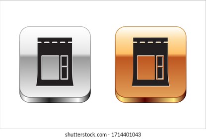 Icono de bolsa de cemento negro aislado en fondo blanco. Botón cuadrado dorado plateado. Ilustración vectorial