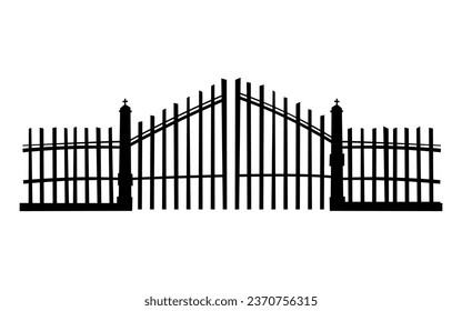 Black Cemetery Fence Gate isolated on white background for Halloween Background Banner Element Decoration