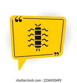 Black Centipede insect icon isolated on white background. Yellow speech bubble symbol. Vector