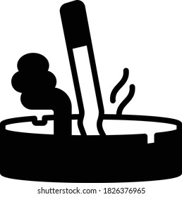 Black ceramic ashtray full of smokes cigarettes concept vector Glyph icon design, Quit Smoking Symbol on White background, Bad habit Sign