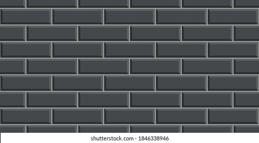 Black ceramic brick tile wall. Black tiles background. Black ceramic tile wall background