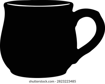 Black ceramic coffee mug with heart-shaped handle, view black ceramic mug eps10