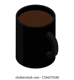 Black ceramic coffee mug. Isolated on a white. Vector. Isometric view