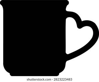 Black ceramic coffee mug with white heart-shaped handle, view black ceramic mug white heart handle coffee cup