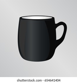 Black ceramic coffee or tea cup vector drawing on grey background