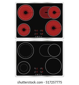Black ceramic cook top. ON and OFF. Vector illustration isolated on white background