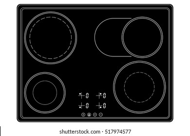 Black ceramic cook top. Vector illustration isolated on white background