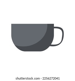 Black ceramic or metal teacup vector illustration. Cartoon drawing of cup or item for kitchen isolated on white background. Kitchenware, household concept
