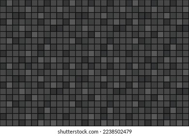 Black ceramic square tiles pattern horizontal background. Elegant home interior, bathroom and kitchen wall and floor texture. Vector dark grey glossy brick wall background.