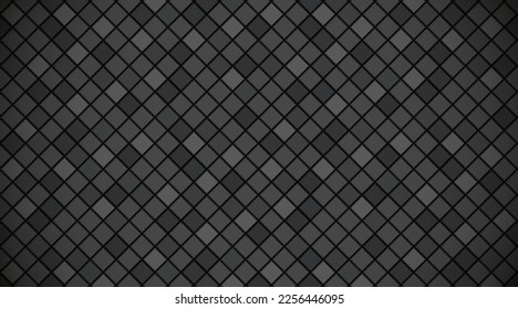 Baldosas cuadradas de cerámica negra patrón fondo horizontal. Elegante interior de casa, baño y pared de cocina y textura de rhombus en el suelo. Fondo de pared de ladrillo brillante gris oscuro vectorial.