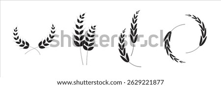  black Cereal icon set, wheat ears icon vector, wheat, barley, oatmeal, flour, grain icon vector set  