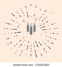 Black Cereals icon with rice, wheat, corn, oats, rye, barley icon isolated on beige background. Ears of wheat bread symbols. Agriculture wheat symbol. Abstract circle random dots. Vector Illustration