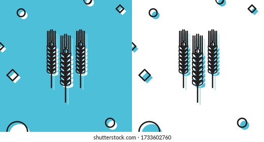 Black Cereals icon set isolated on blue and white background. Ears of wheat bread symbols. Agriculture wheat. Random dynamic shapes. Vector Illustration
