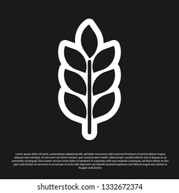 Black Cereals icon set with rice, wheat, corn, oats, rye, barley sign isolated on black background. Ears of wheat bread symbols. Agriculture wheat symbol. Vector Illustration