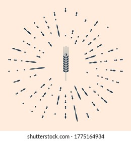 Black Cereals icon set with rice, wheat, corn, oats, rye, barley icon on beige background. Ears of wheat bread symbols. Agriculture wheat symbol. Abstract circle random dots. Vector Illustration