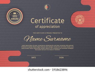 Black certificate and modern red design elements. Business modern design. Vector illustration