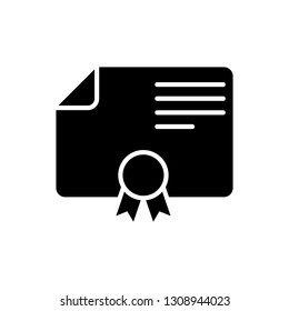 Black Certificate template icon isolated on white background. Degree icon. Achievement, award, grant, diploma concepts. Business success certificate. Vector Illustration