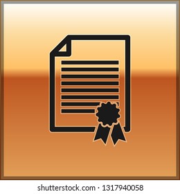Black Certificate template icon isolated on gold background. Degree icon. Achievement, award, grant, diploma concepts. Business success certificate. Vector Illustration