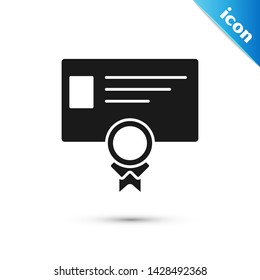 Black Certificate template icon isolated on white background. Achievement, award, degree, grant, diploma concepts. Business success certificate.  Vector Illustration