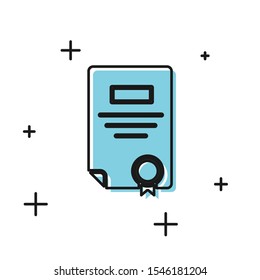 Black Certificate template icon isolated on white background. Achievement, award, degree, grant, diploma. Business success certificate.  Vector Illustration