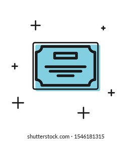 Black Certificate template icon isolated on white background. Achievement, award, degree, grant, diploma. Business success certificate.  Vector Illustration