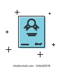 Black Certificate template icon isolated on white background. Achievement, award, degree, grant, diploma. Business success certificate.  Vector Illustration