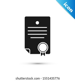 Black Certificate template icon isolated on white background. Achievement, award, degree, grant, diploma. Business success certificate.  Vector Illustration