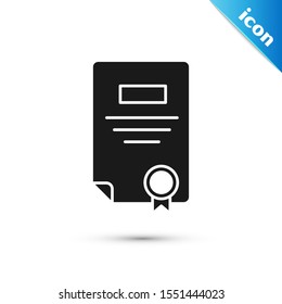 Black Certificate template icon isolated on white background. Achievement, award, degree, grant, diploma. Business success certificate.  Vector Illustration