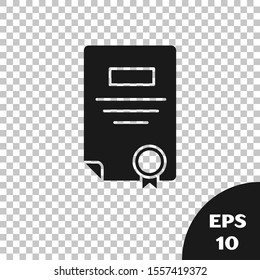 Black Certificate template icon isolated on transparent background. Achievement, award, degree, grant, diploma. Business success certificate.  Vector Illustration
