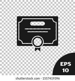 Black Certificate template icon isolated on transparent background. Achievement, award, degree, grant, diploma. Business success certificate.  Vector Illustration