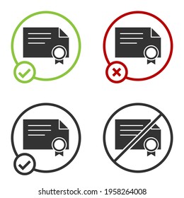 Black Certificate template icon isolated on white background. Achievement, award, degree, grant, diploma concepts. Circle button. Vector Illustration