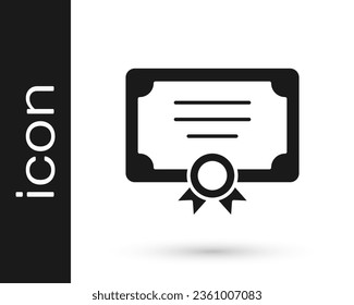 Black Certificate template icon isolated on white background. Achievement, award, degree, grant, diploma concepts.  Vector