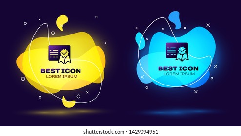 Black Certificate template icon on blue background. Achievement, award, degree, grant, diploma concepts. Business success certificate. Set of liquid color abstract geometric shape. Vector Illustration