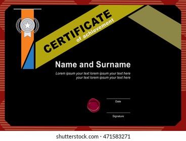 Black certificate with wafer. Flat design
