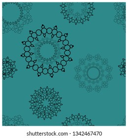 Black chain bracelets on teal background seamless pattern. Trendy accessories sketch clip art. Jewels textile, background, web, wrapping paper. Vector illustration
